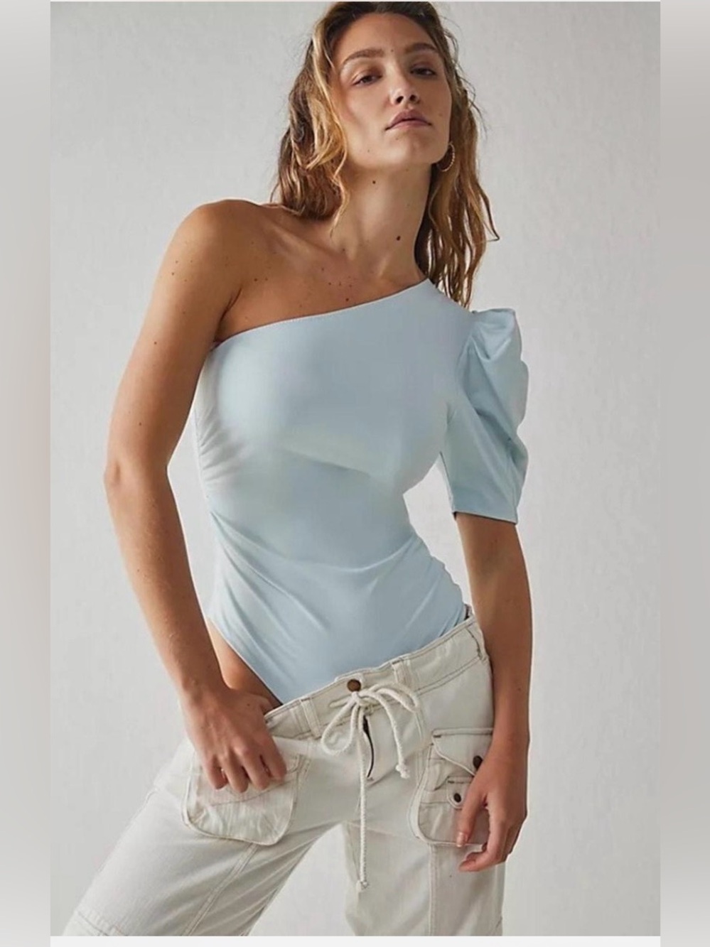Free People Intimately
FP "Somethin' Bout You" one-shoulder bodysuit Blue M Puff